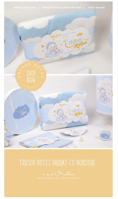Trusou botez personalizat cu norisori pufosi si ursuleti, Dream big little boy  2